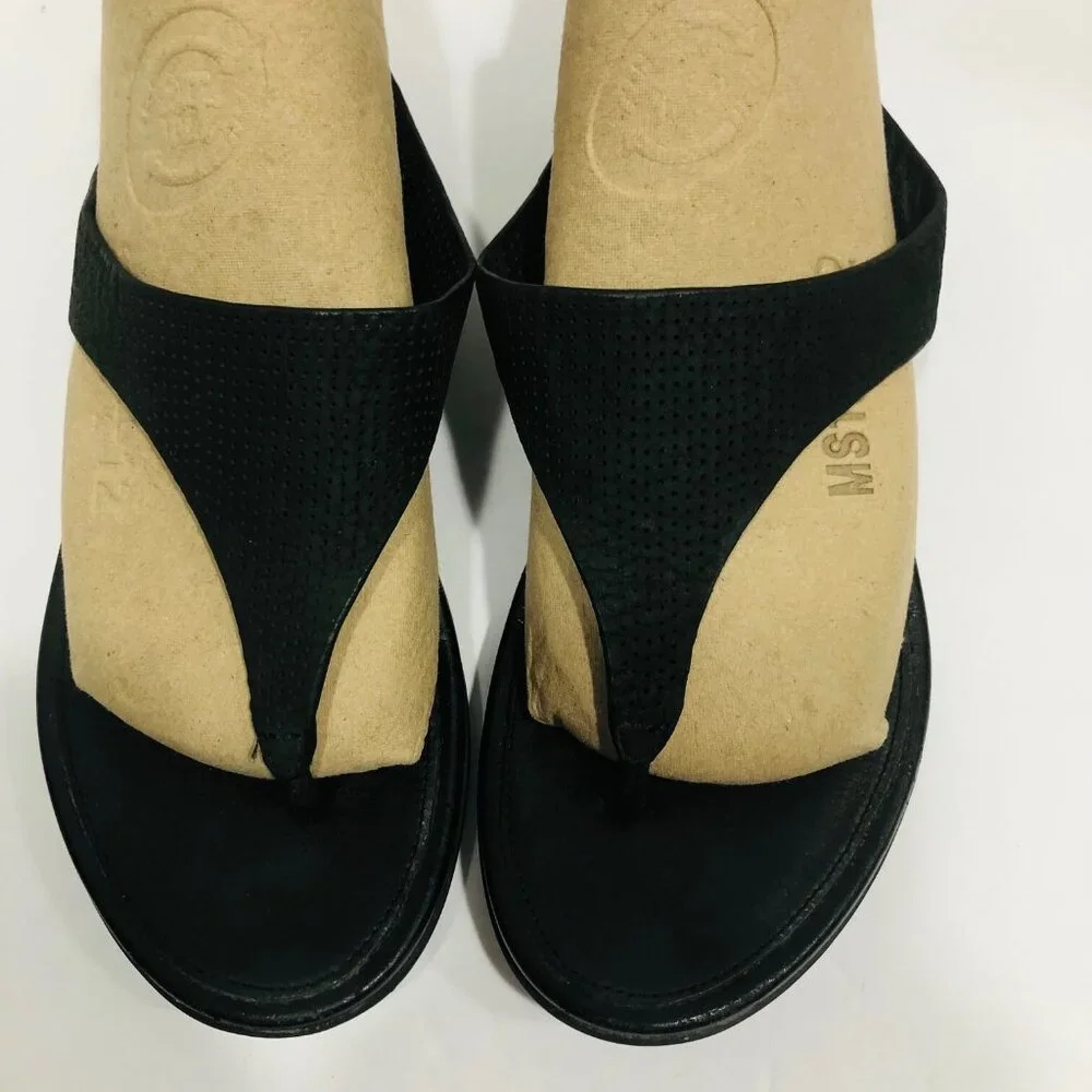 FitFlop Banda Sandals Women 6 Black‎ Leather Perforated Thong Shoe Whimsigoth